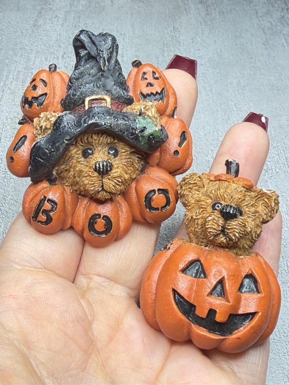 Boyds Bears Halloween Brooches Set of 2 Pumpkin Witch Vintage
